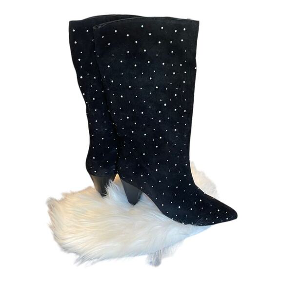 Sandro Mid-Heel Calfskin Rhinestones Leather Pointed Toe Black Size 39 / US 9 - Picture 3 of 12